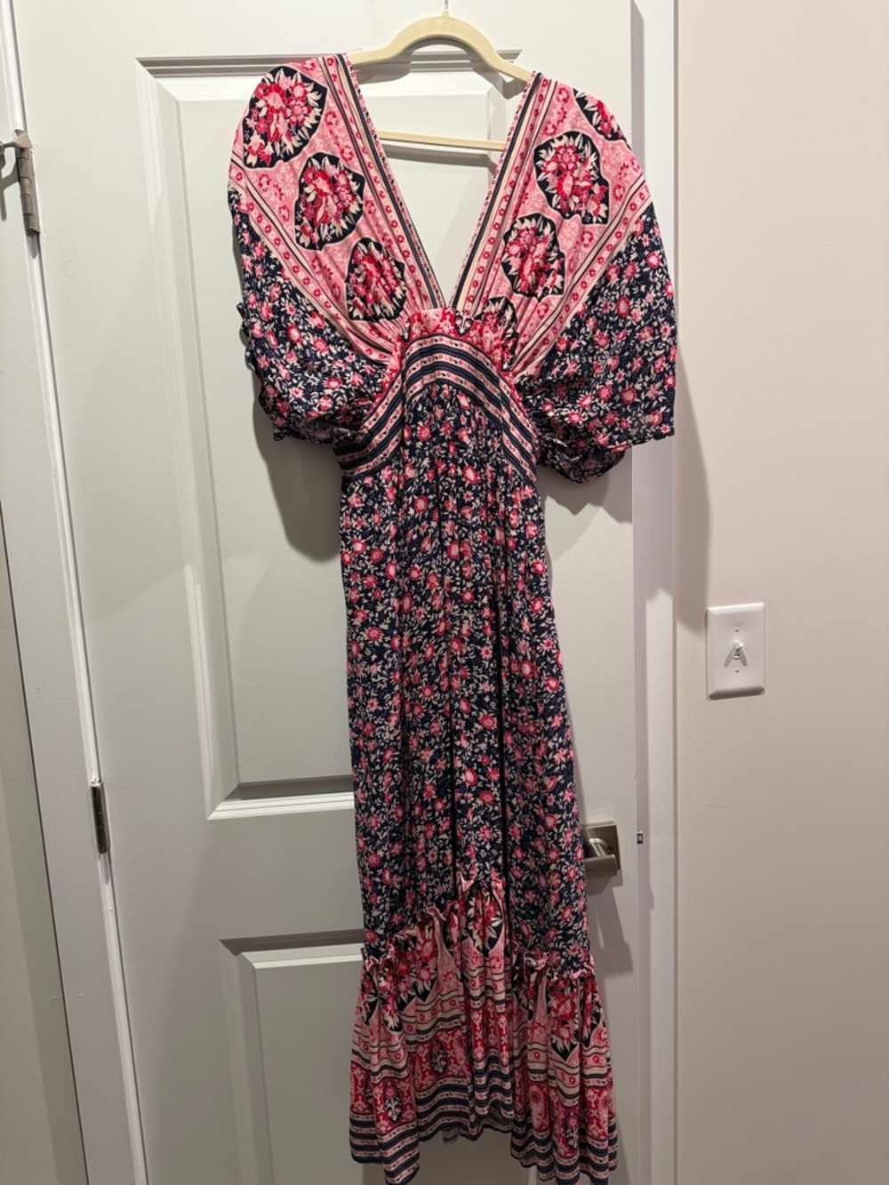 Floral V-Neck Maxi Dress in Pink and Navy